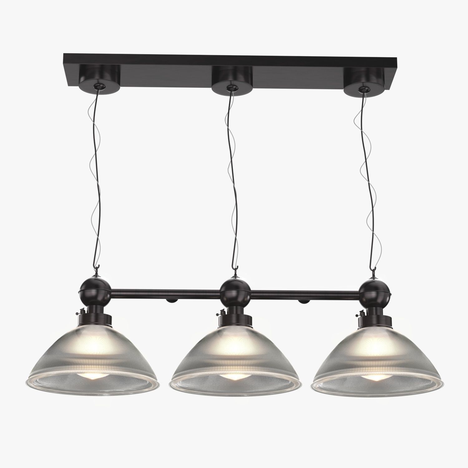 Holophane Glass and Brass Gas Lamp Pendant 3D model_2