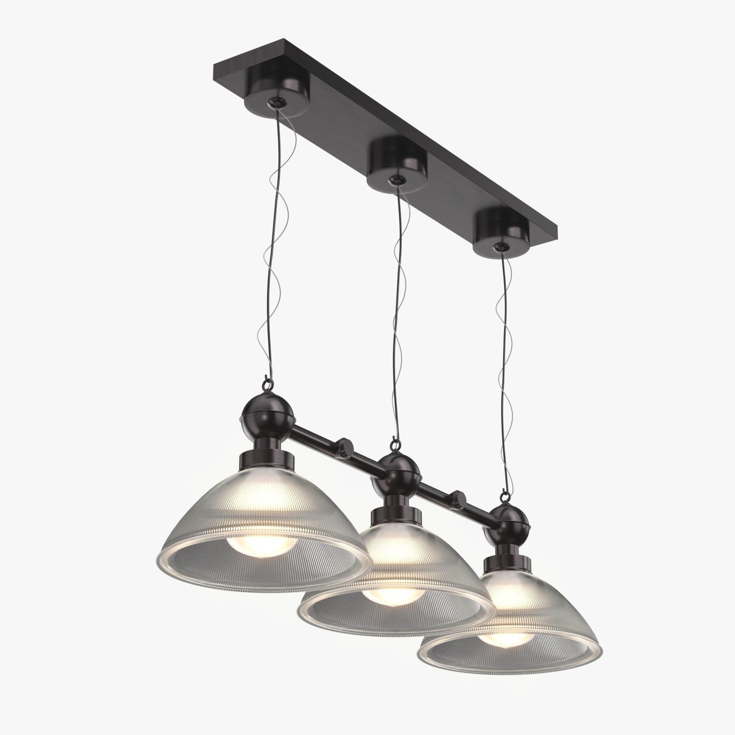 Holophane Glass and Brass Gas Lamp Pendant 3D model_4