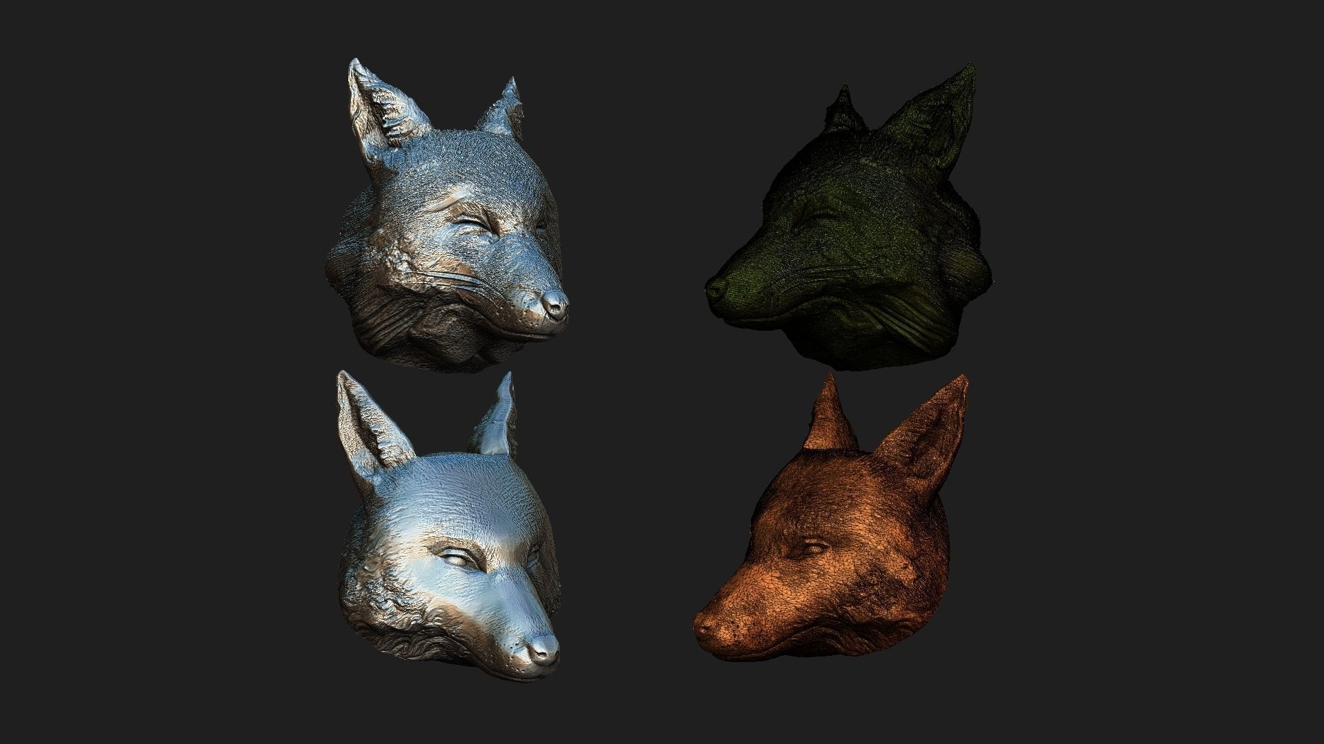 fox heads  3D print model_1