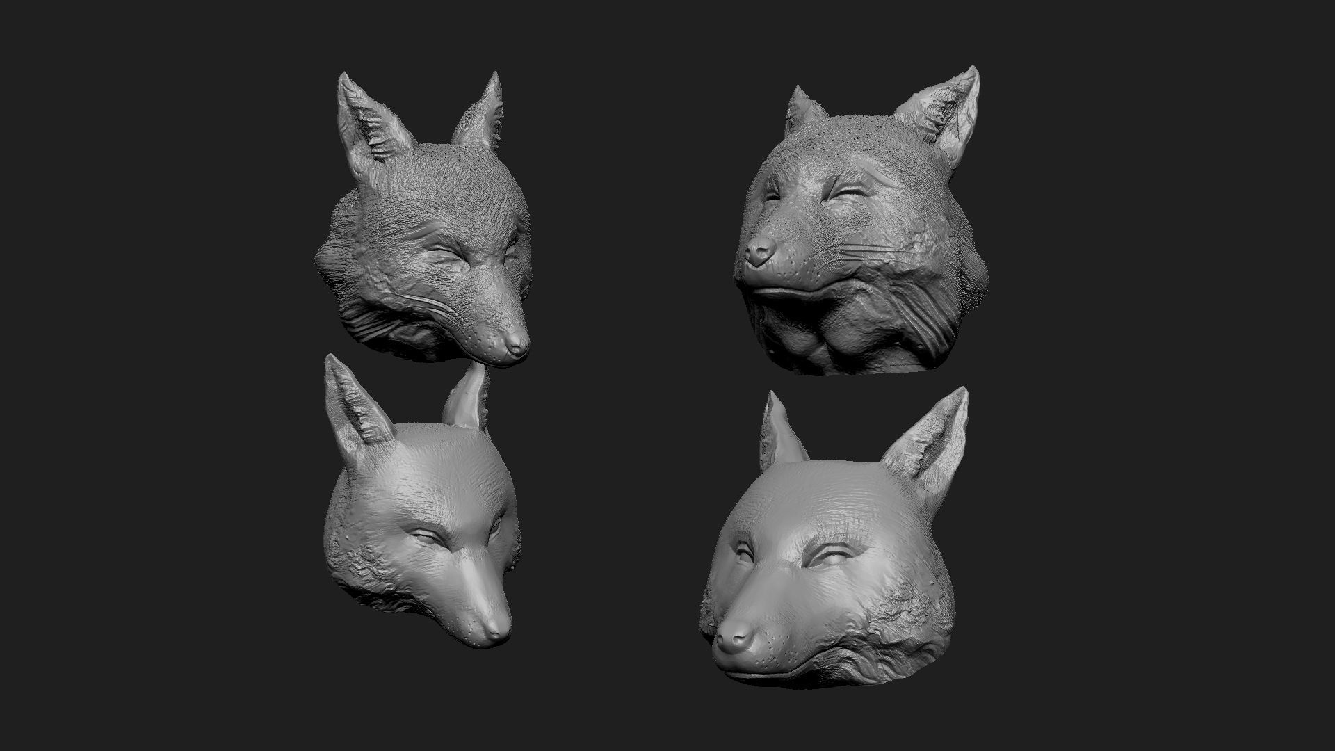 fox heads  3D print model_2