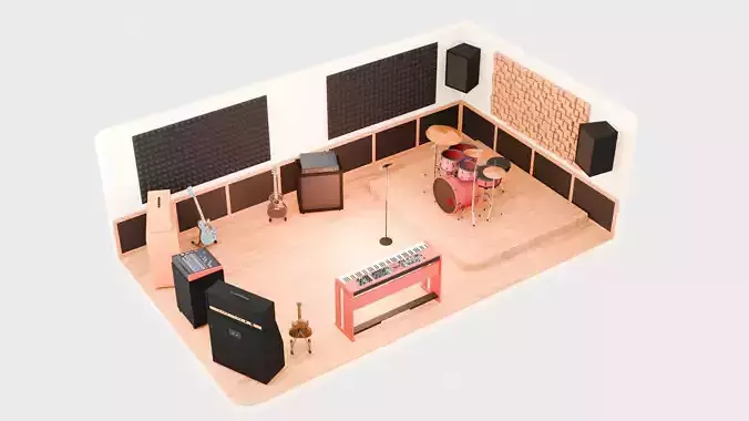 Rehearsal Recording Music Studio Room Low-poly 3D model