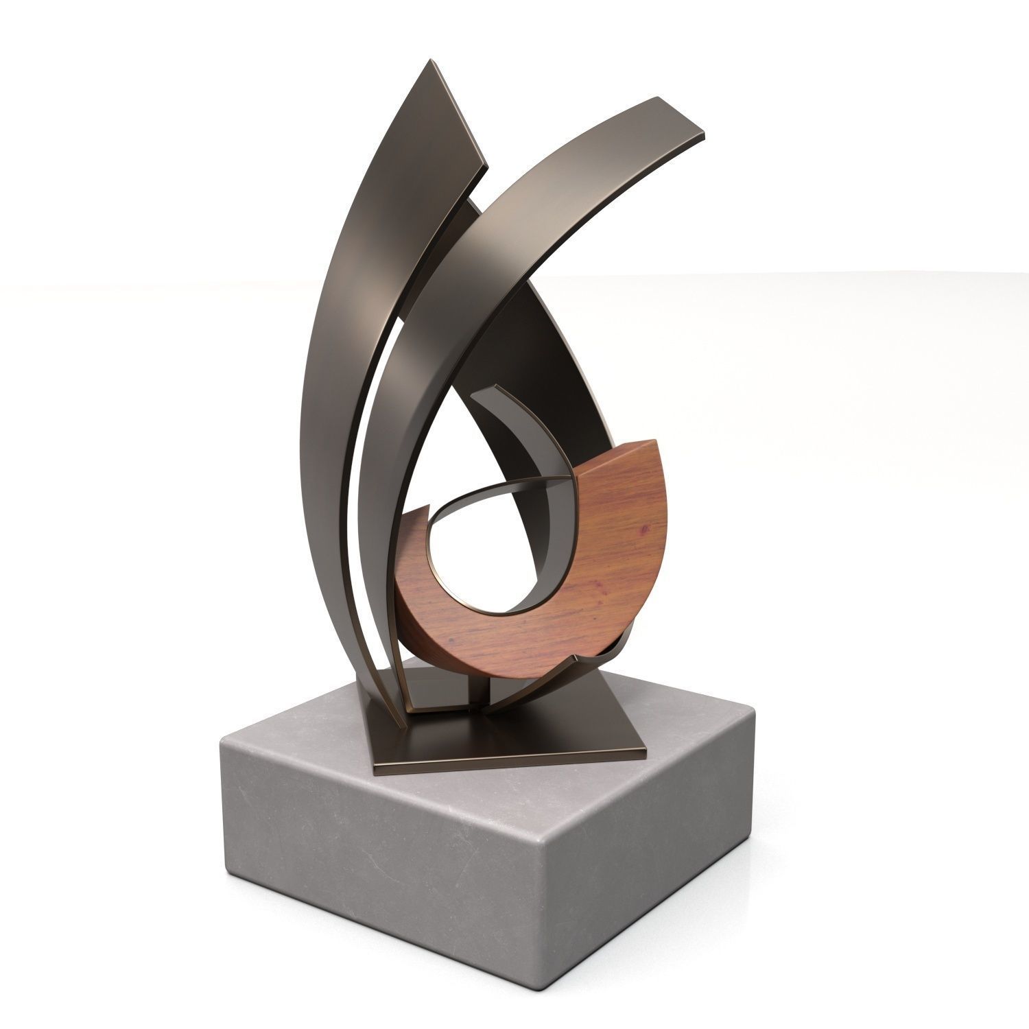 Metal And Wood With Stone Base Sculpture PBR 3D model_2