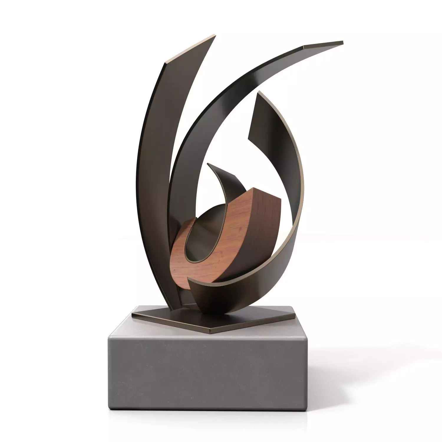 Metal And Wood With Stone Base Sculpture PBR 3D model_0