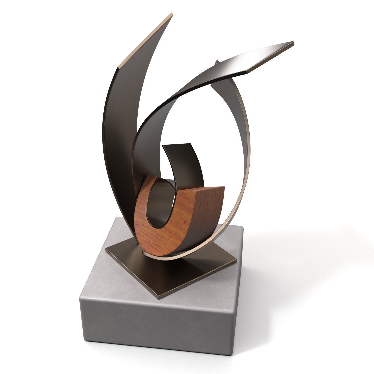 Metal And Wood With Stone Base Sculpture PBR 3D model_4