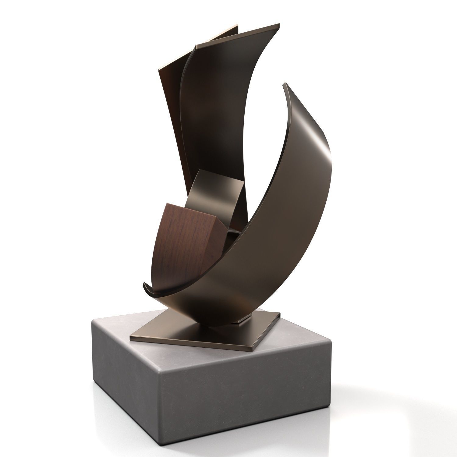 Metal And Wood With Stone Base Sculpture PBR 3D model_1