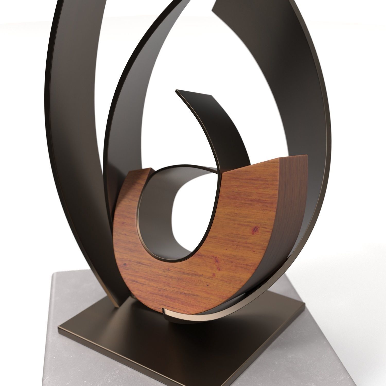 Metal And Wood With Stone Base Sculpture PBR 3D model_3