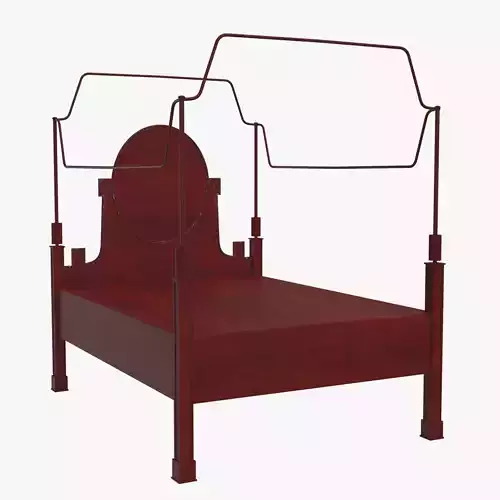 Metal Bed Frame And Antique Wood Headboard