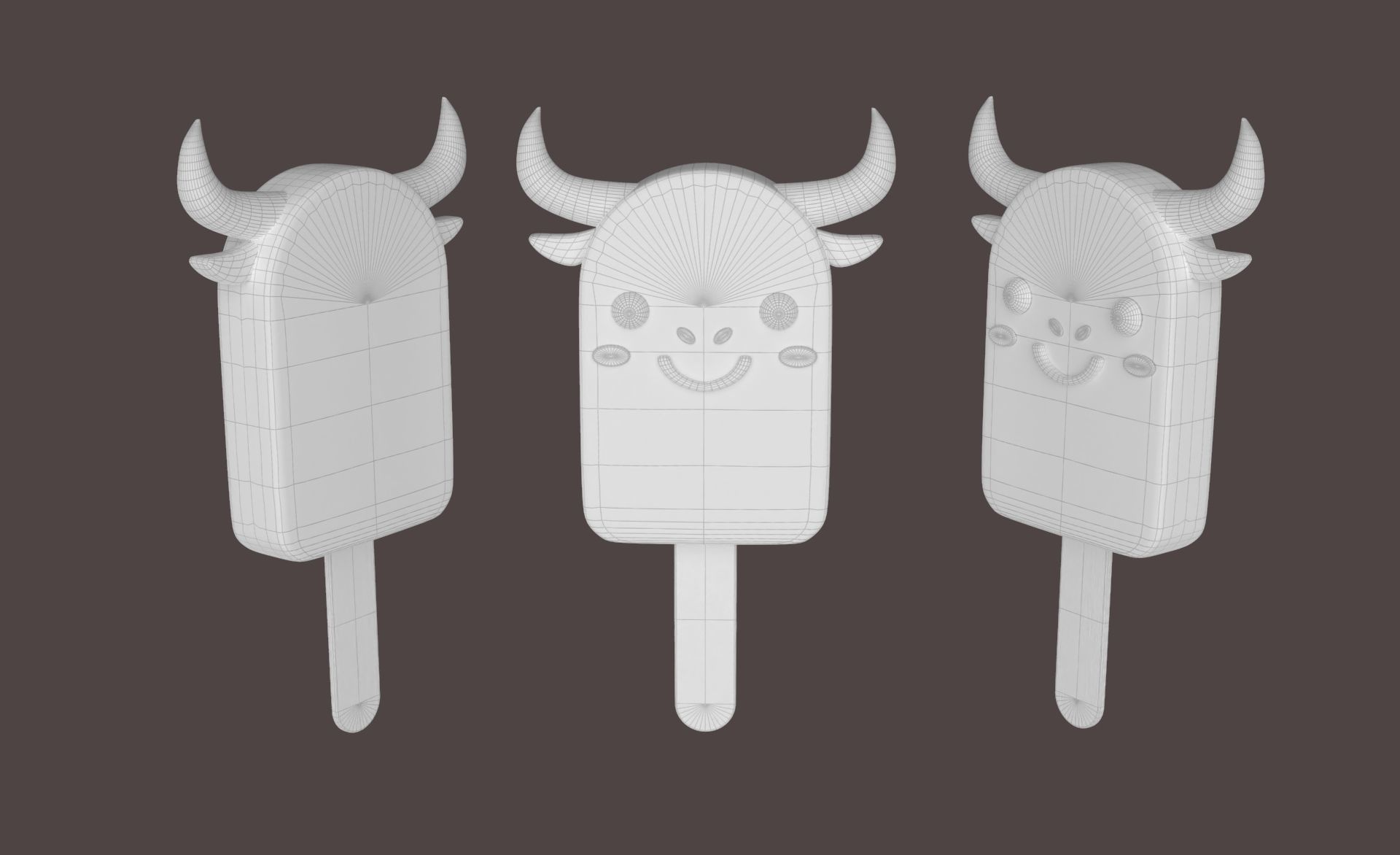 Cartoon Buffalo Ice Cream Cute Low-poly 3D model_25