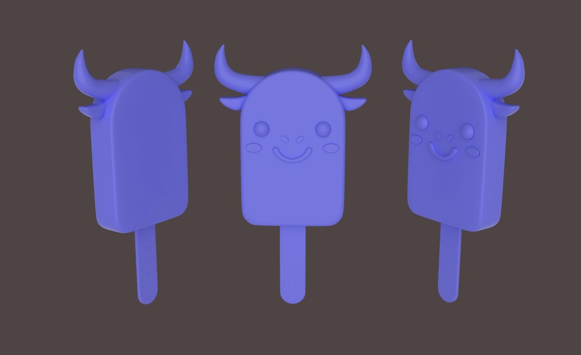 Cartoon Buffalo Ice Cream Cute Low-poly 3D model_26