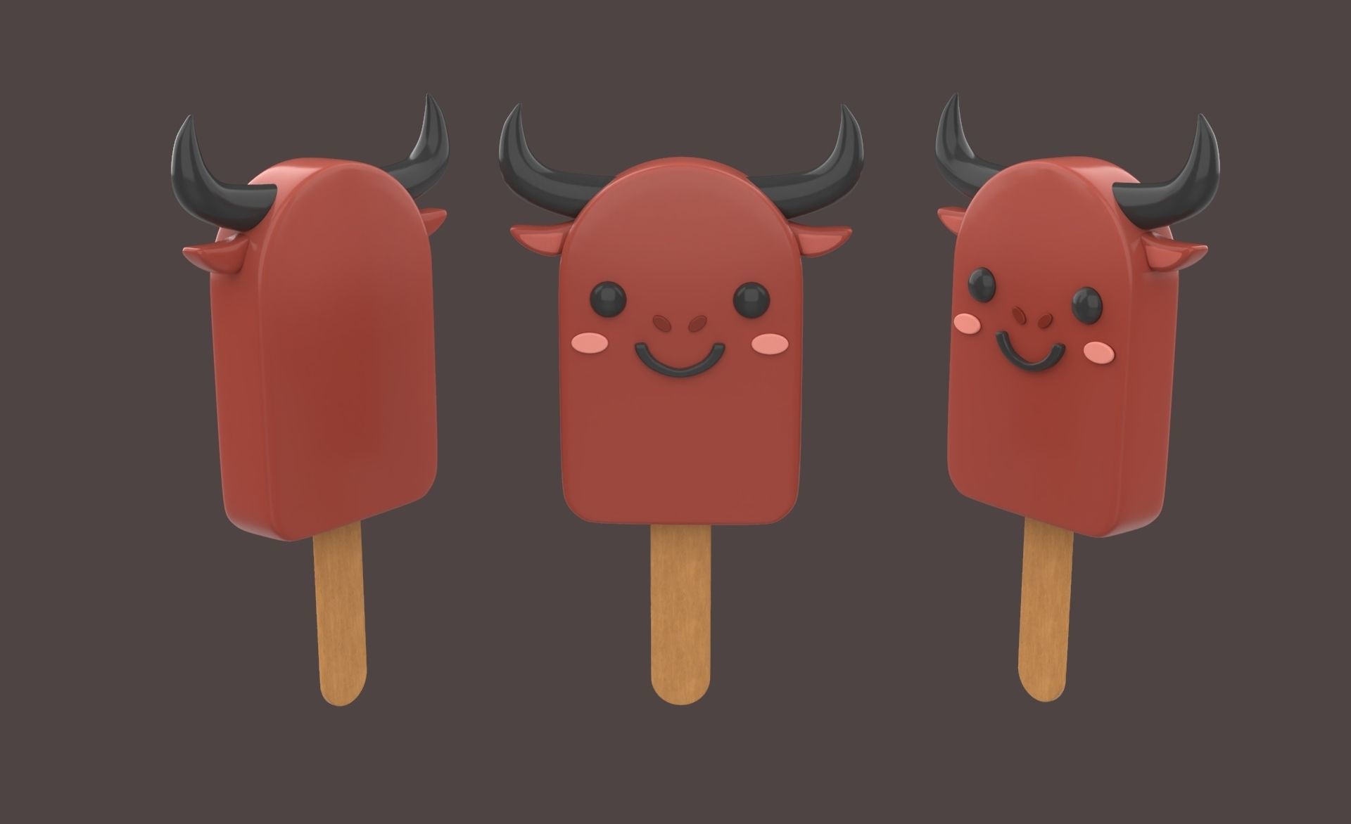 Cartoon Buffalo Ice Cream Cute Low-poly 3D model_8