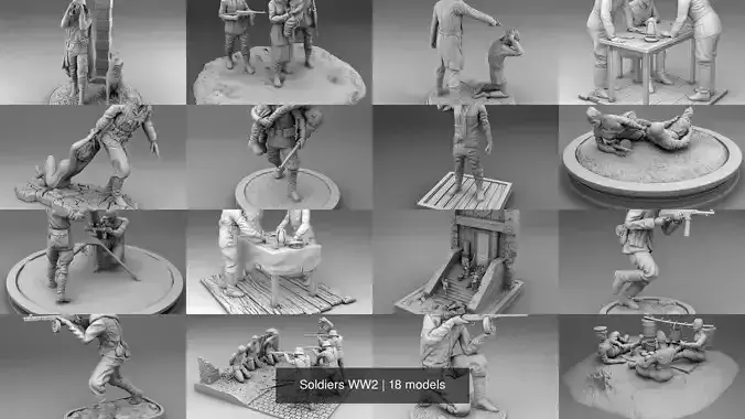 Soldiers WW2 3D Model Collection