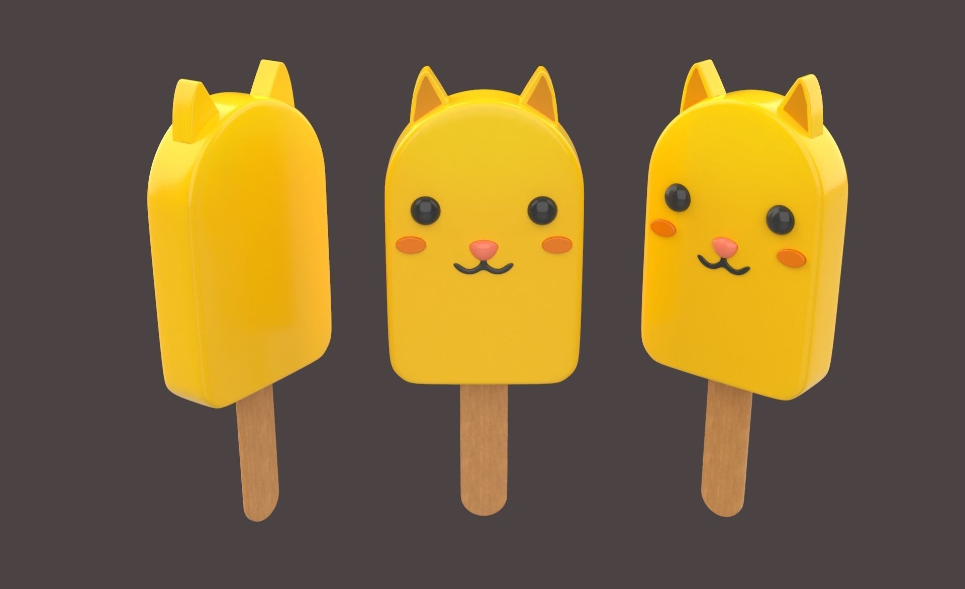 Cartoon Cat Ice Cream Cute Low-poly 3D model_8