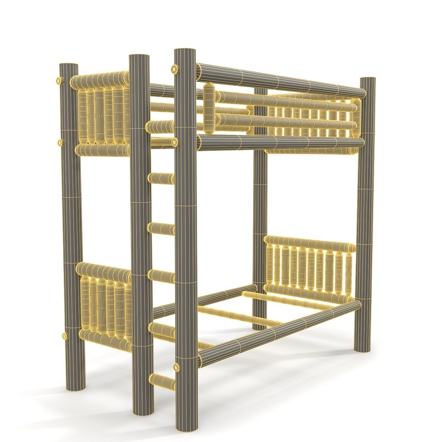 Twin Over Twin Bunk Bed PBR 3D model_5