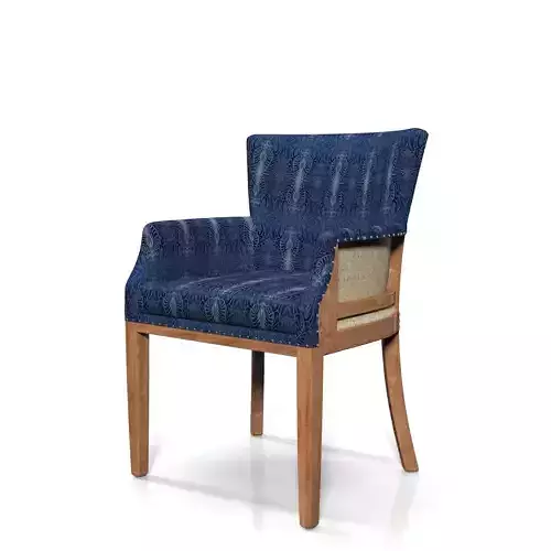 Upholstered Fabric Seat And Wooden Base Arm Dining Chair