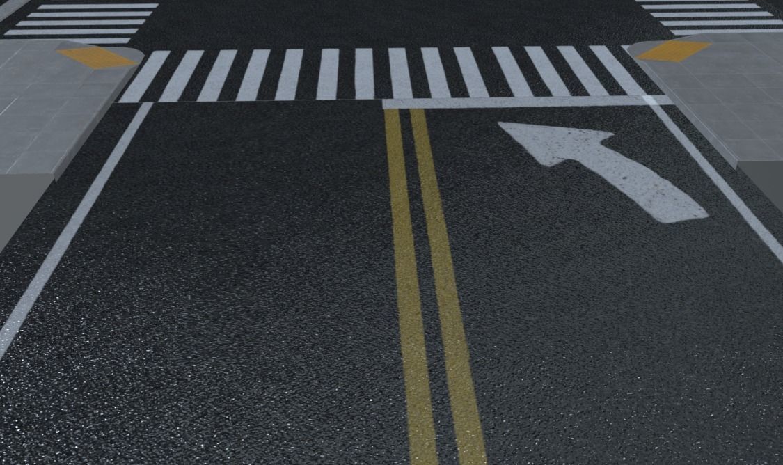 Traffic Intersection with crosswalks and truncated dome mats Low-poly 3D model_6