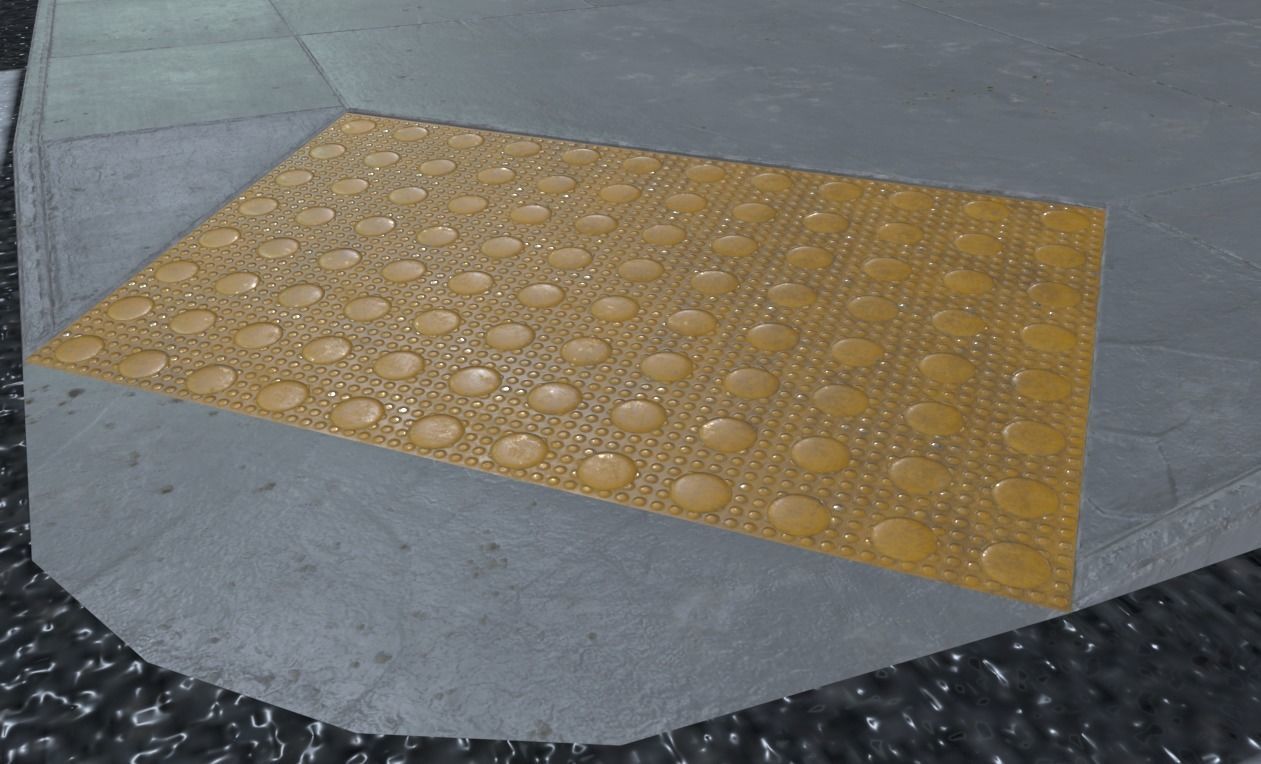 Traffic Intersection with crosswalks and truncated dome mats Low-poly 3D model_17