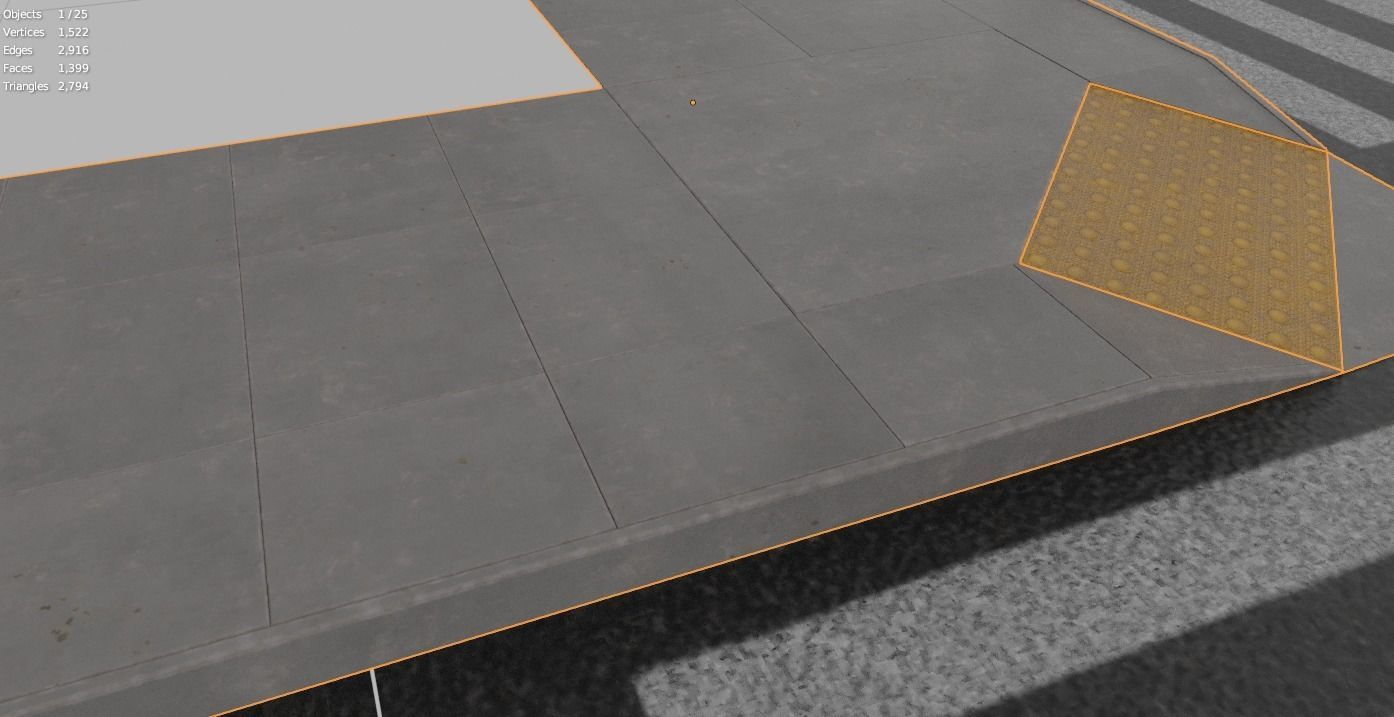 Traffic Intersection with crosswalks and truncated dome mats Low-poly 3D model_12