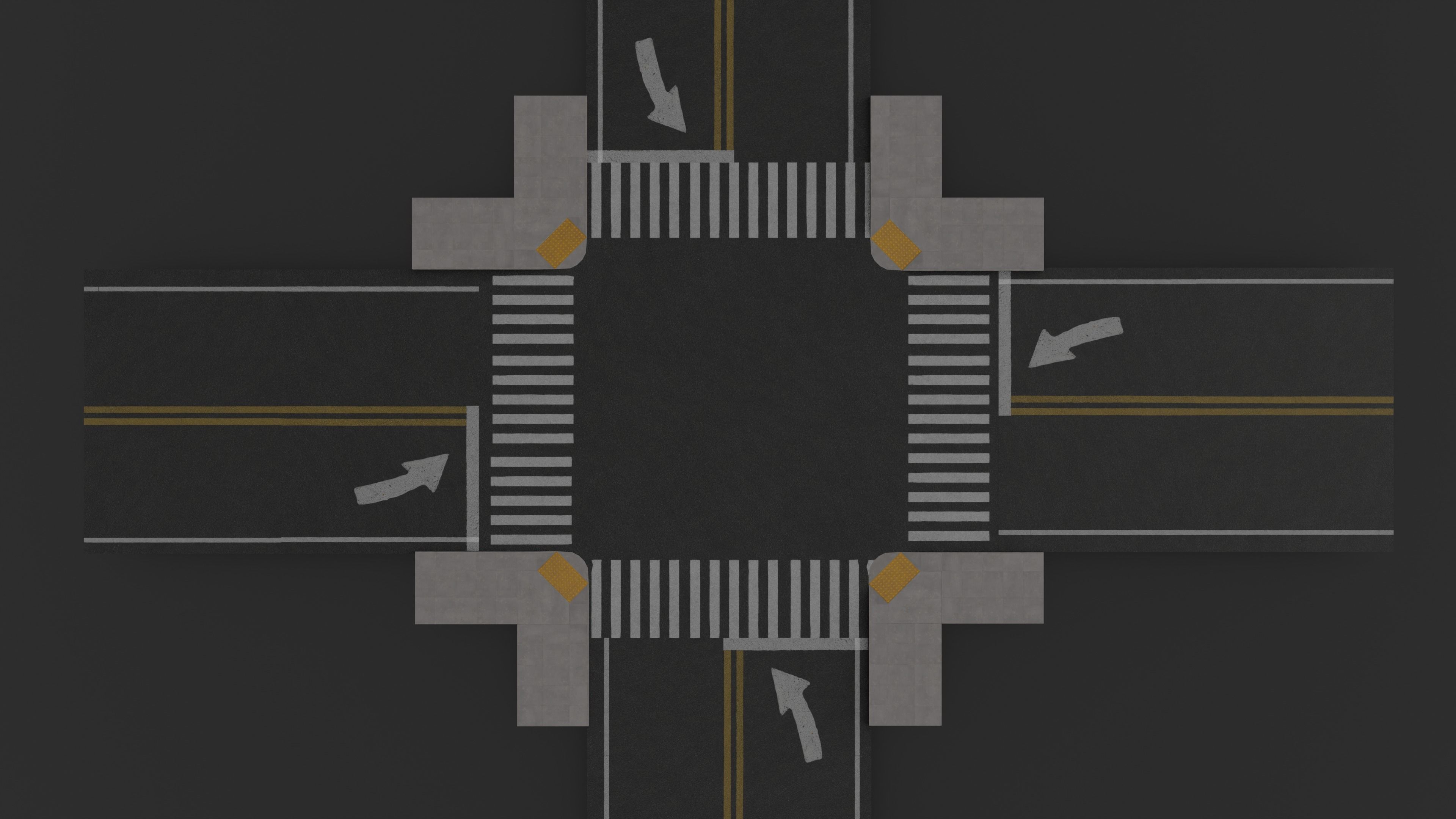 Traffic Intersection with crosswalks and truncated dome mats Low-poly 3D model_7