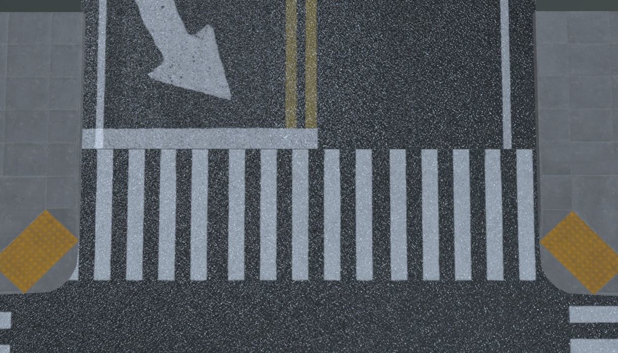 Traffic Intersection with crosswalks and truncated dome mats Low-poly 3D model_5
