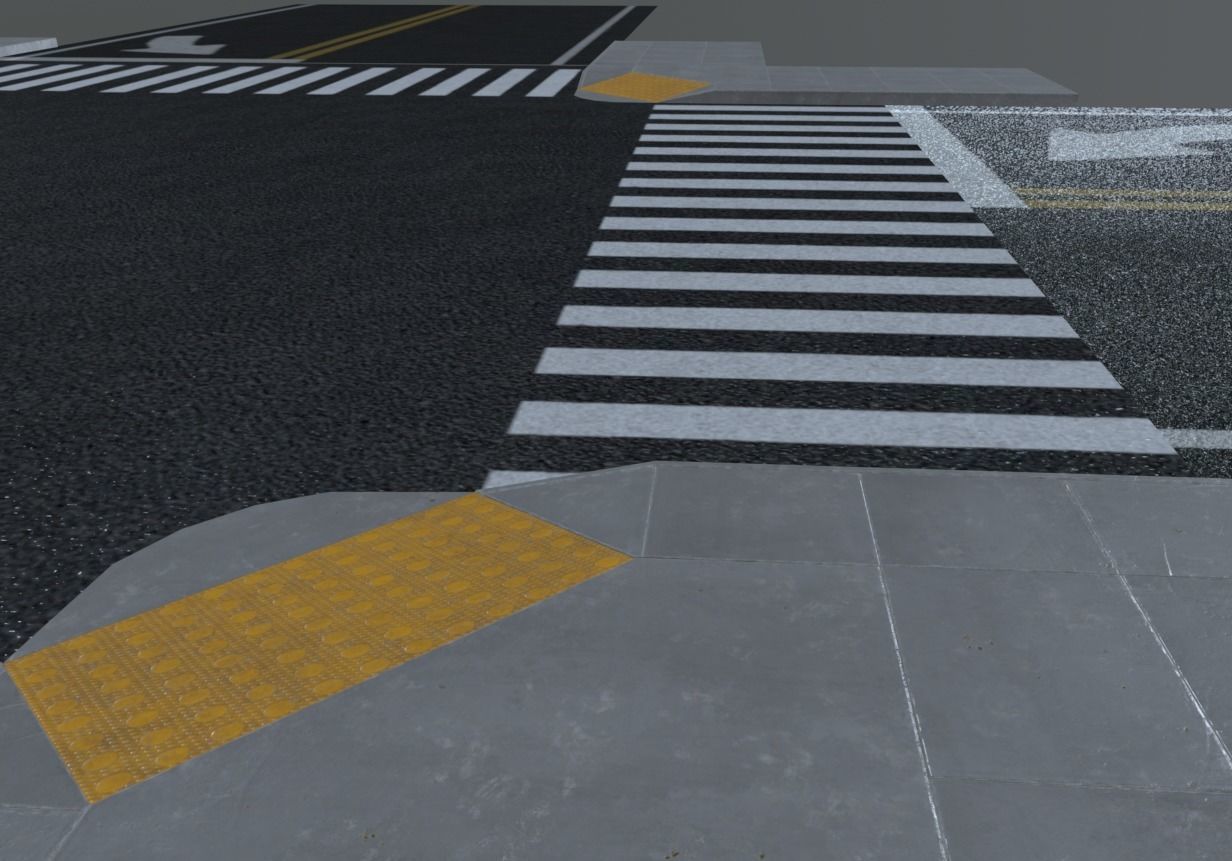 Traffic Intersection with crosswalks and truncated dome mats Low-poly 3D model_4
