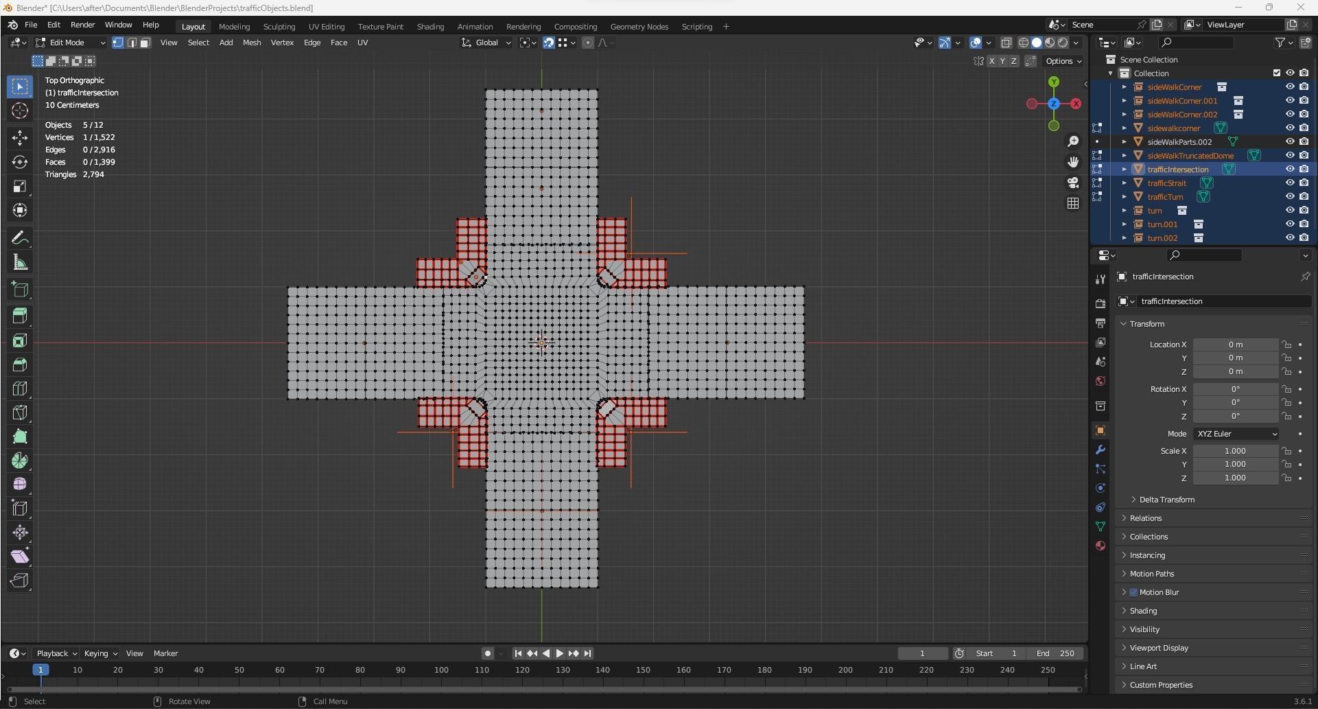 Traffic Intersection with crosswalks and truncated dome mats Low-poly 3D model_8