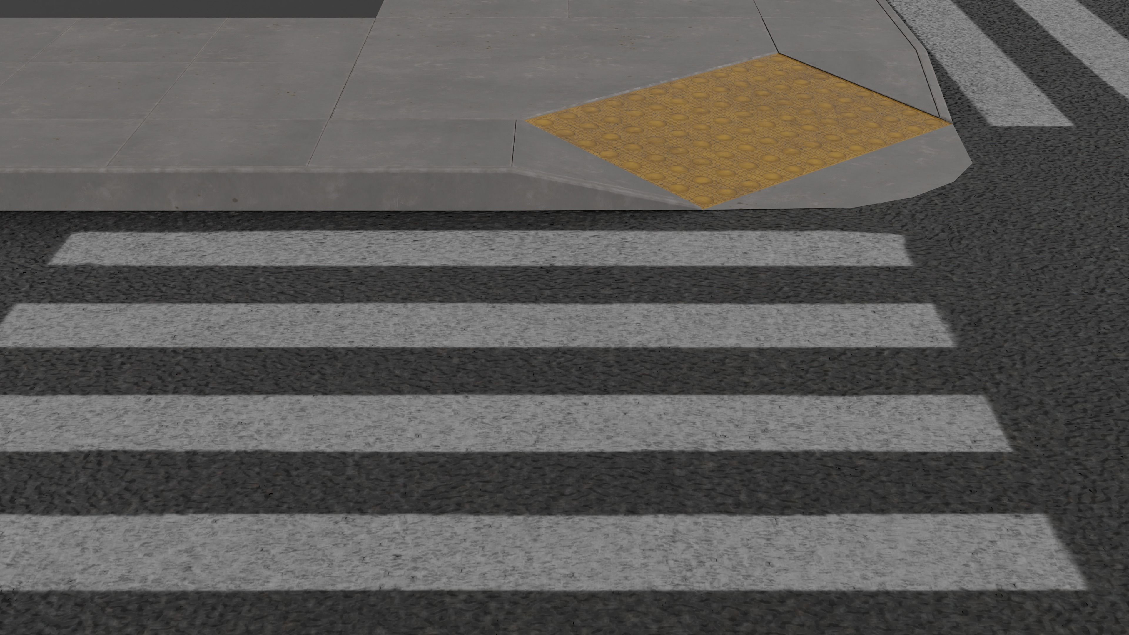 Traffic Intersection with crosswalks and truncated dome mats Low-poly 3D model_15