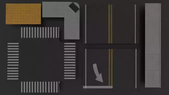 Traffic Intersection with crosswalks and truncated dome mats Low-poly 3D model