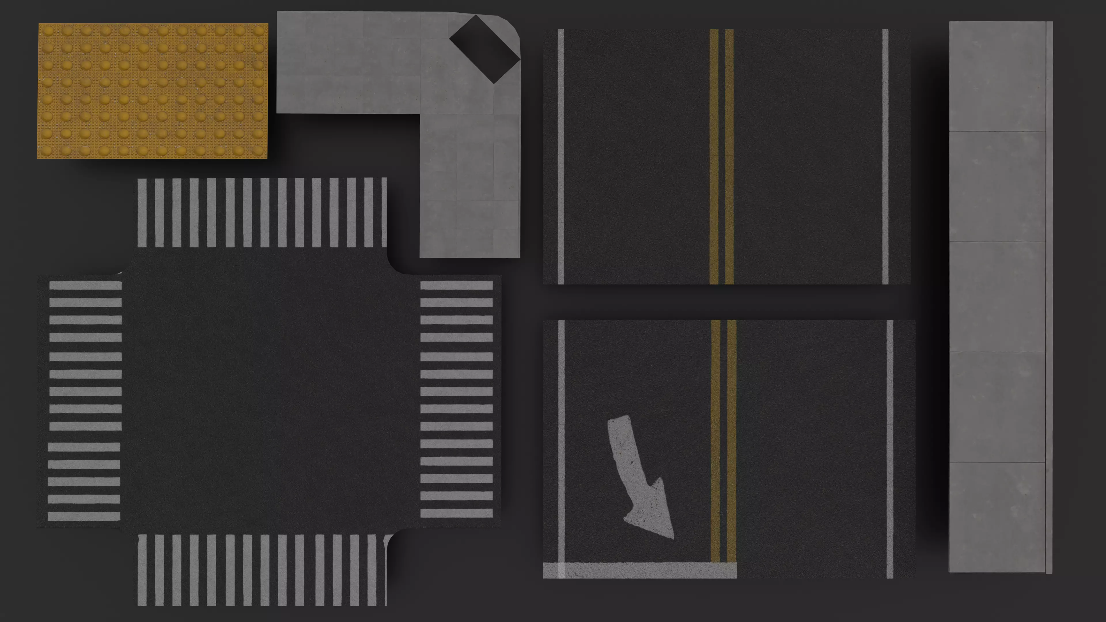Traffic Intersection with crosswalks and truncated dome mats Low-poly 3D model_0