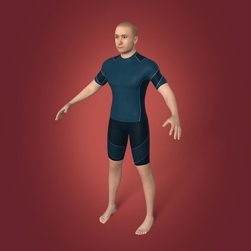 Surfer - Swimmer With High Quality IK-FK Rig Low-poly 3D model