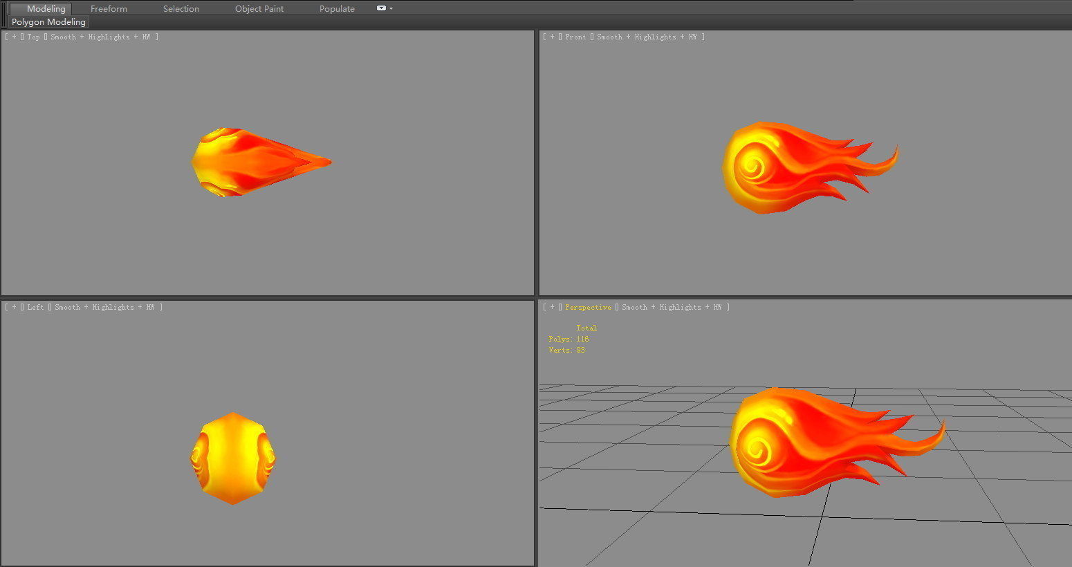 Spellcaster Skill  - Fireball - Game Skills - Cartoon Flame Low-poly 3D model_3