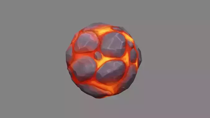 Fireball - Skill - Burning stone - Magma stone - molten rock Low-poly 3D model