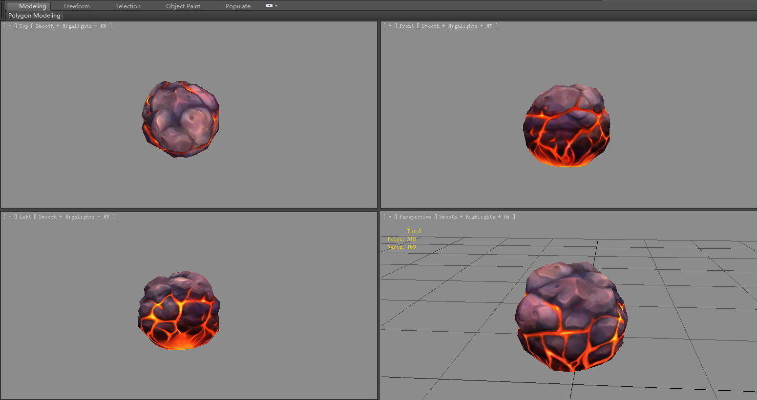 Fireball - Burning stone - Magma stone - molten rock Low-poly 3D model_5
