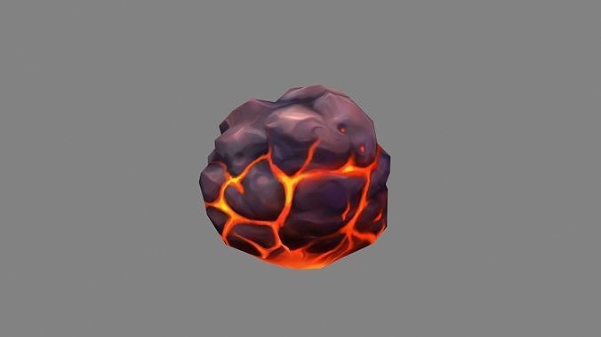 Fireball - Burning stone - Magma stone - molten rock Low-poly 3D model