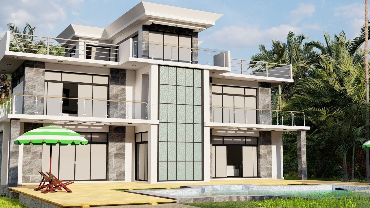 Casa Scene-villa-modern house 3D model_3