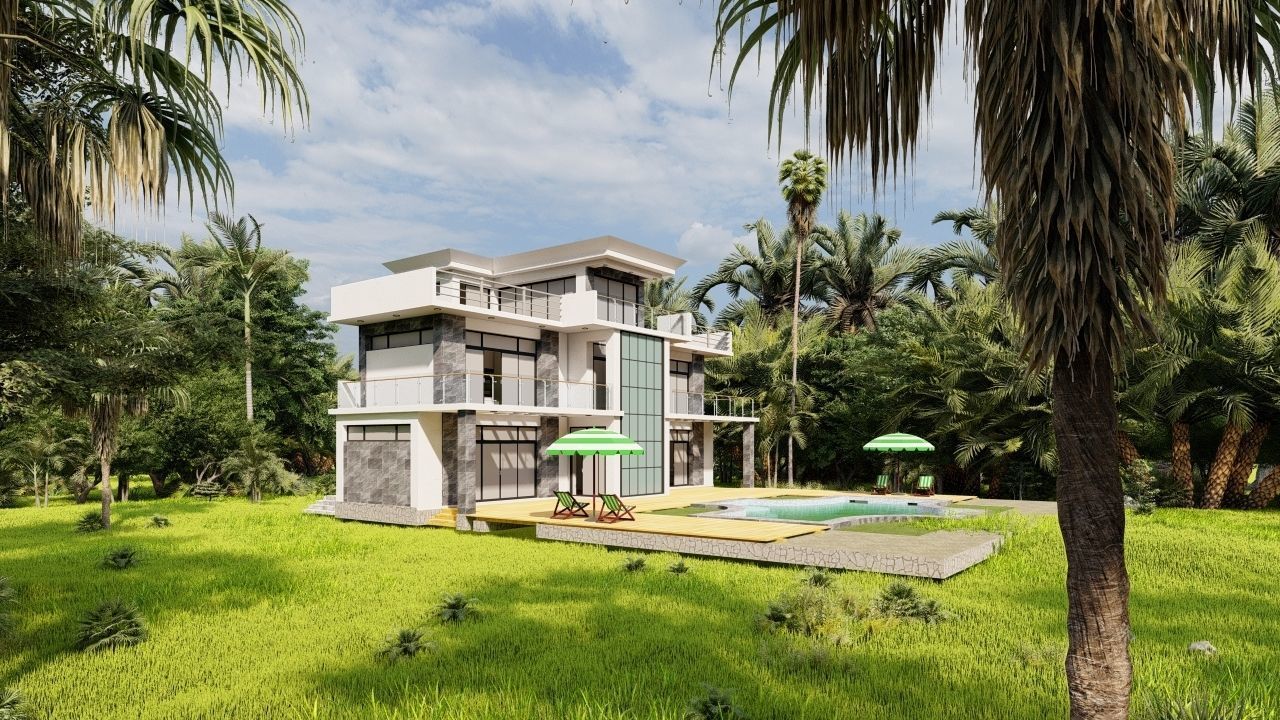 Casa Scene-villa-modern house 3D model_2
