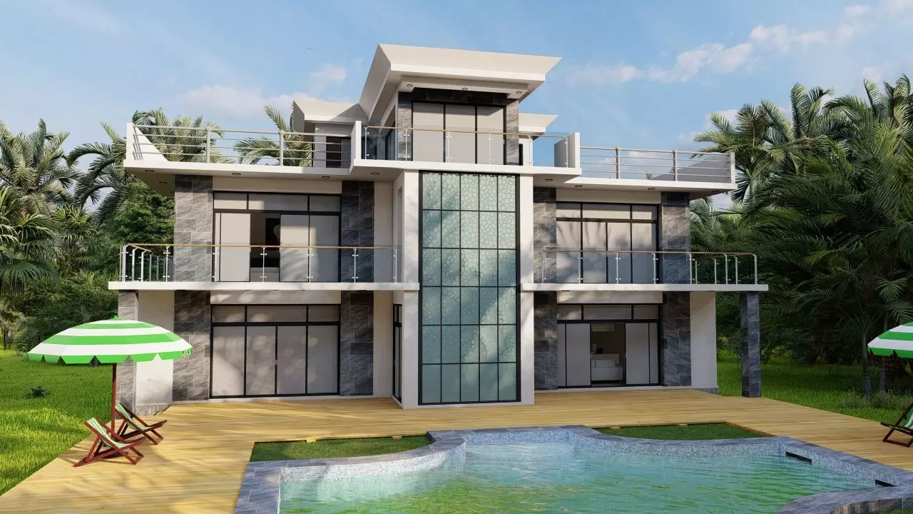 Casa Scene-villa-modern house 3D model_0