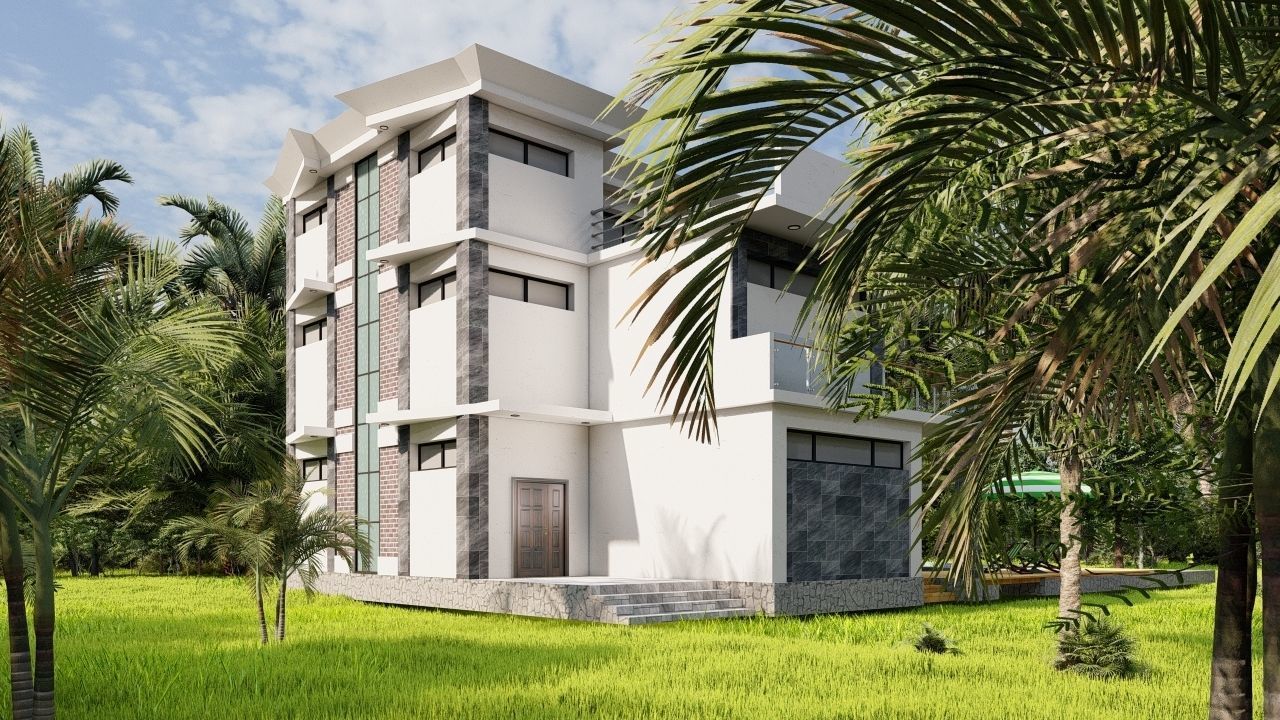 Casa Scene-villa-modern house 3D model_6