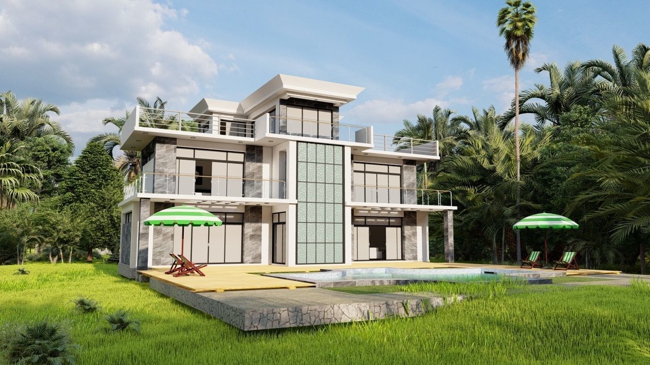 Casa Scene-villa-modern house 3D model_9
