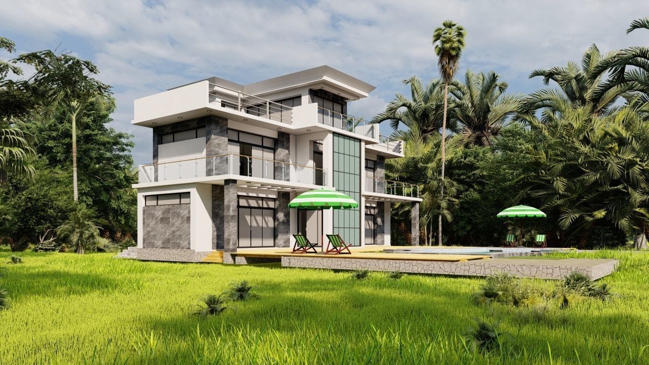 Casa Scene-villa-modern house 3D model_7