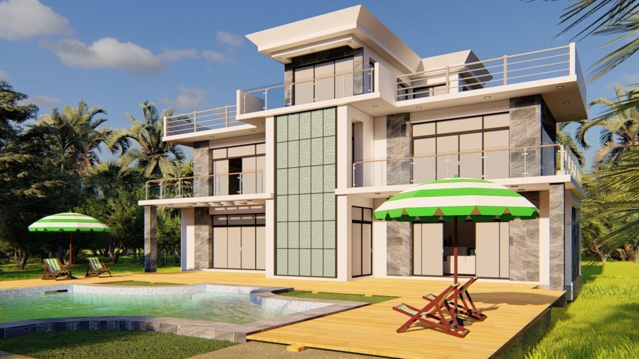 Casa Scene-villa-modern house 3D model_10