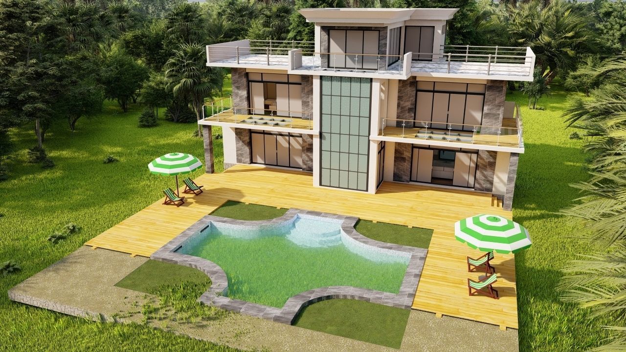 Casa Scene-villa-modern house 3D model_8