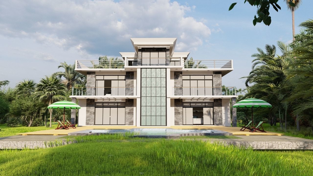 Casa Scene-villa-modern house 3D model_1