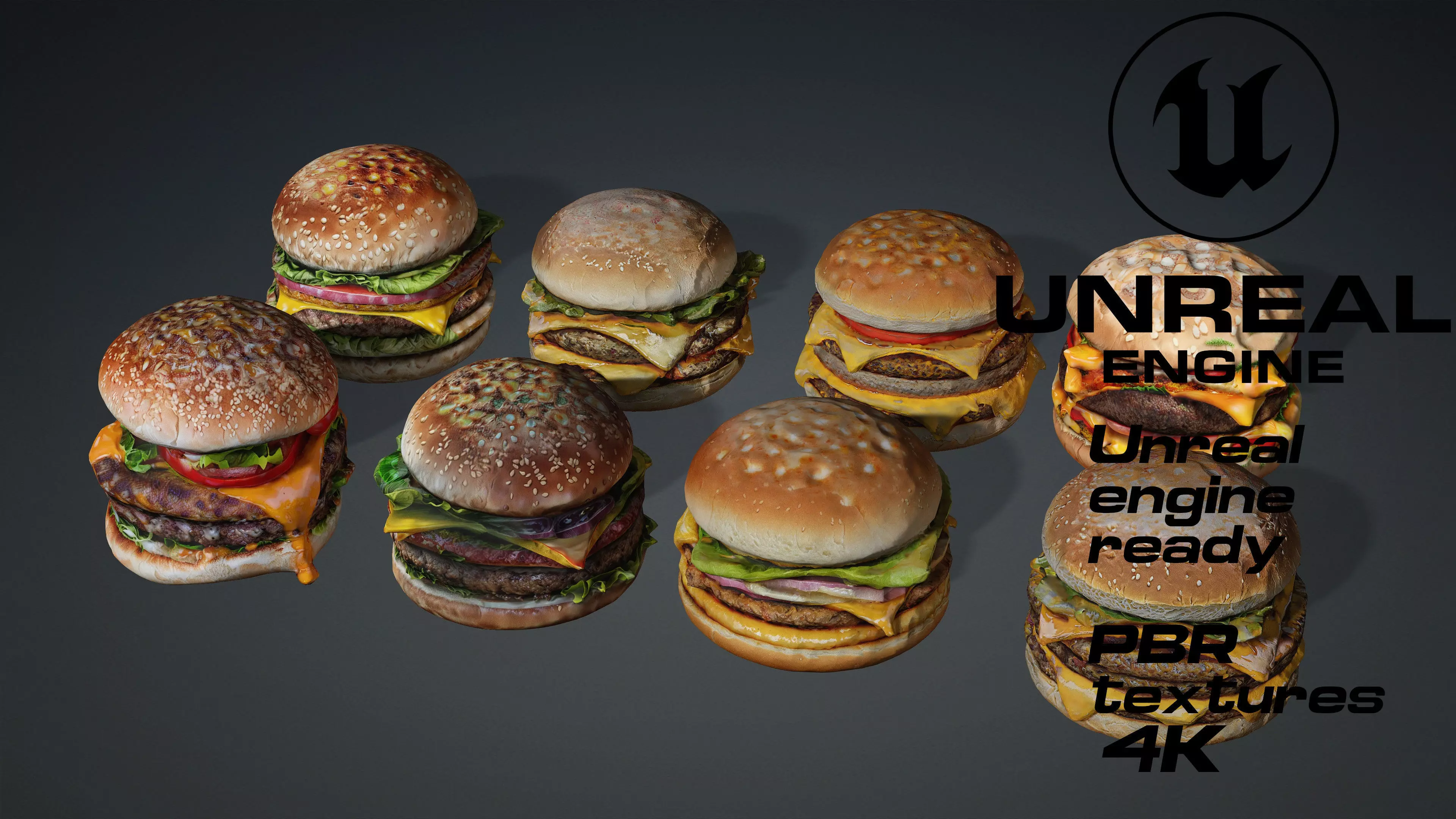 Burgers Pack - 8 burgers 4k PBR Low-poly 3D model