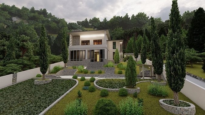 Casa Scene-villa-modern house 3D model 7