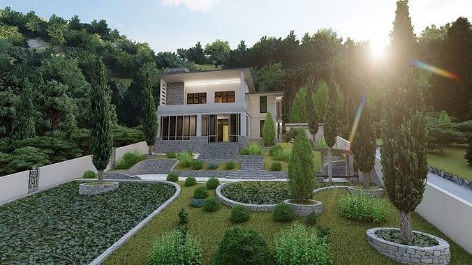Casa Scene-villa-modern house 3D model 5
