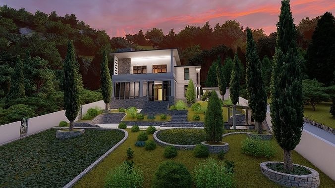 Casa Scene-villa-modern house 3D model 2