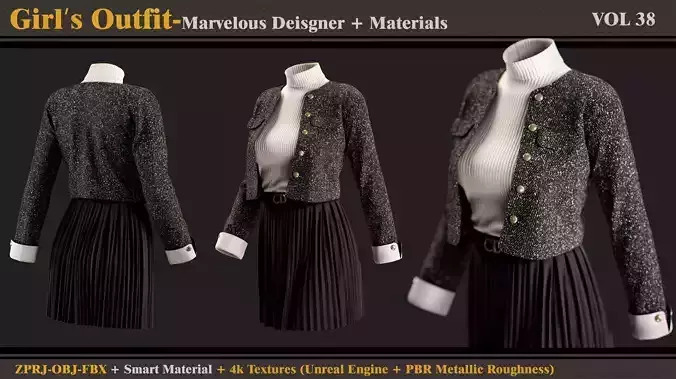Girls Outfit- MDClo3dSmart MaterialTextures  OBJ  FBX 