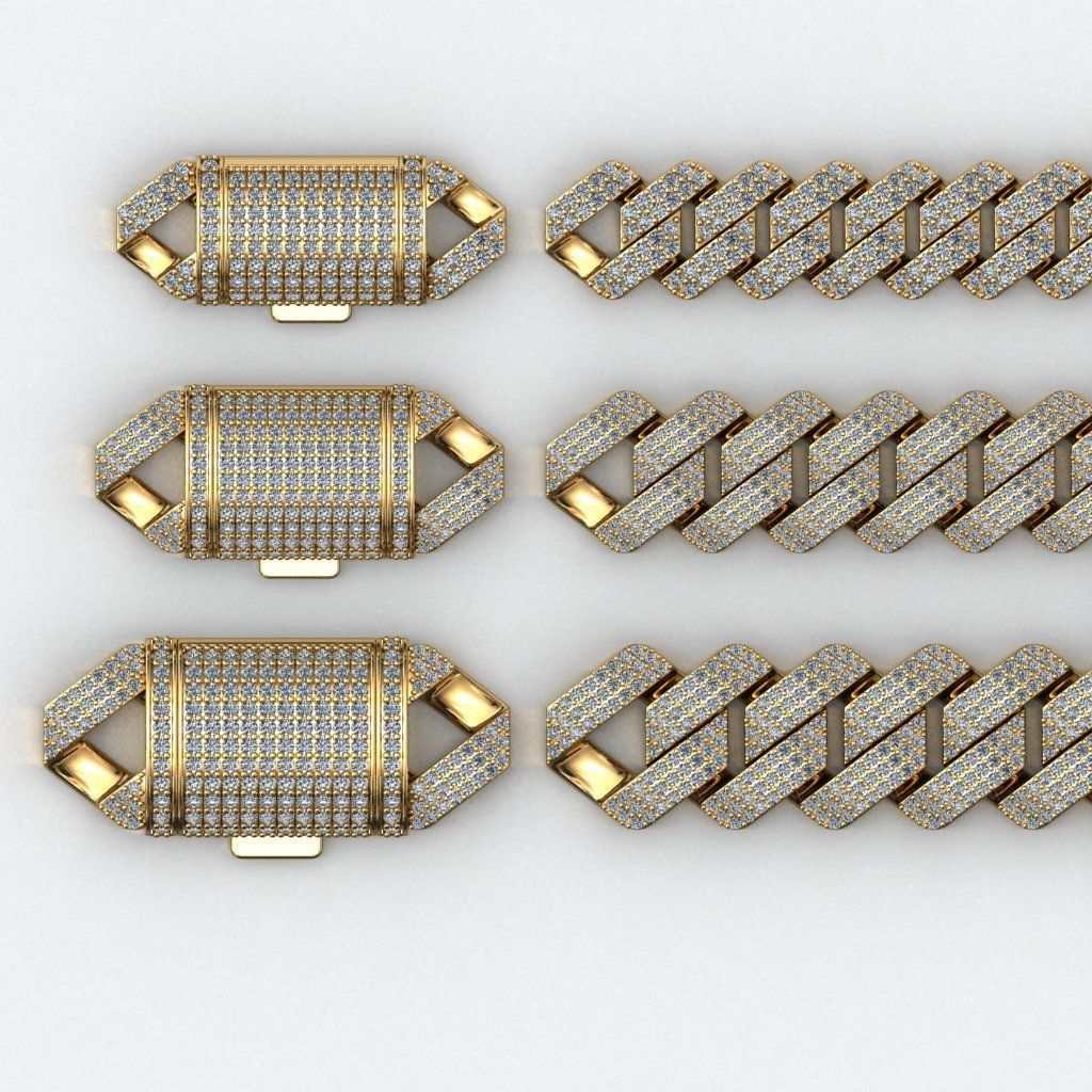 3 SIZE CUBAN FOR BRACELET OR NECKLACE 3D Model Collection_3