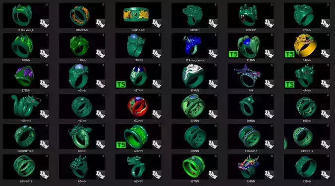 rings and patterns of mascots animals and diamonds