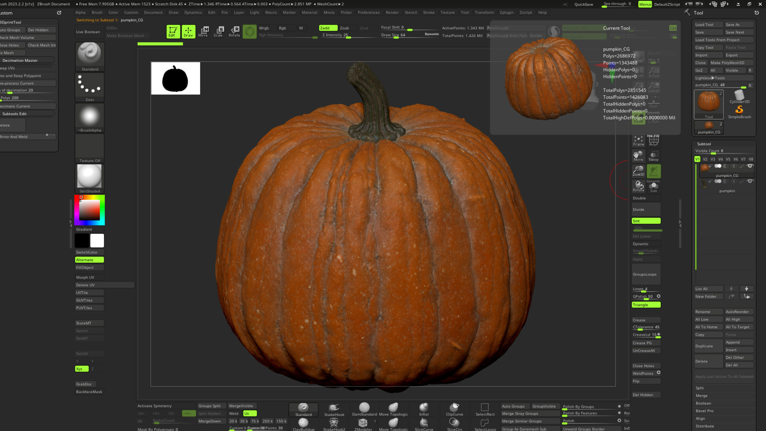 Halloween old pumpkin ZB high model 3D model_9